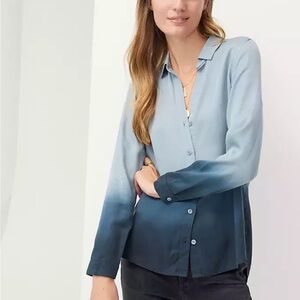 Anthropologie Cloth & Stone Tayla Dip-Dyed Buttondown Long Sleeve Top-Blue-XS